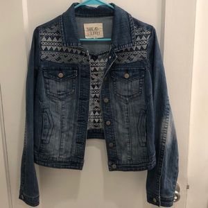 Denim jacket with geometric embroidery